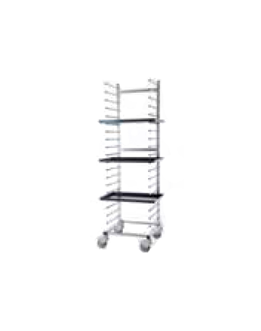 S/S Trolley on wheels for trays, 20 trays